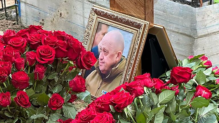 A portrait of Yevgeny Prigozhin on his grave in St Petersburg. Pic: STR/EPA-EFE/Shutterstock