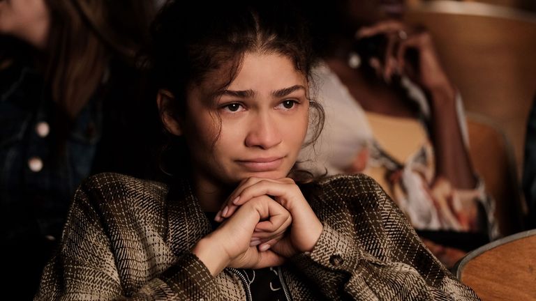 Zendaya as Rue in Euphoria. Pic: Warner Media/HBO/Sky UK