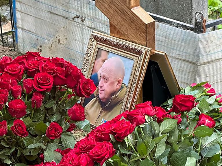 A portrait of Yevgeny Prigozhin on his grave in St Petersburg. Pic: STR/EPA-EFE/Shutterstock