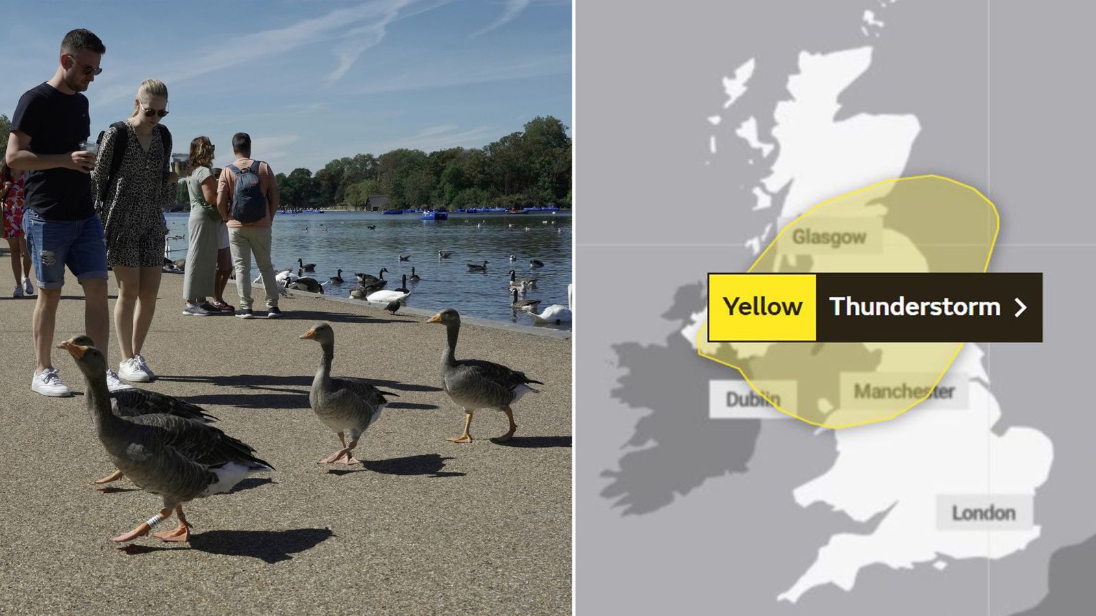Времето в Обединеното кралство: Горещата вълна ще достигне драматична кулминация днес - с жълти предупреждения за гръмотевични бури