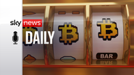 3D Render Bitcoin NFT Slot Machine Risky Gamble stock photo