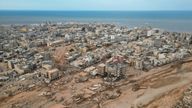 An aerial view that shows destroyed buildings and houses in the aftermath of a deadly storm and flooding that hit Libya, in Derna, Libya September 17, 2023. REUTERS/Zohra Bensemra
