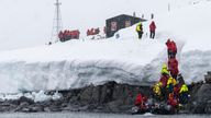 Crew at the Port Lockroy British Antarctic Base on Wiencke Island in Antarctica. Pic: AP
