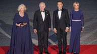 (left to right) Queen Camilla, King Charles III, French President Emmanuel Macron and Brigitte Macron attending the State Banquet at the Palace of Versailles, Paris
