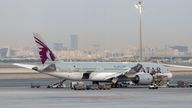 A Qatar Airways jet at Hamad International Airport