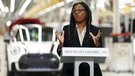 Trade Secretary Kemi Badenoch speaks, at the BMW Mini plant at Cowley in Oxford, as the company announced plans to build its next-generation electric Mini in Oxford after securing a Government funding package. Picture date: Monday September 11, 2023.