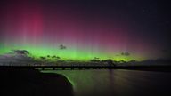 A stunning show of the Northern lights over the refuge hut on the Holy Island causeway in Northumberland . Picture date: Wednesday September 13, 2023.