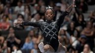 FILE - Simone Biles competes on the beam during the U.S. Gymnastics Championships, Aug. 27, 2023, in San Jose, Calif. Biles was named to the five-woman U.S. team that will head to the 2023 world championships in Belgium in early October. The 26-year-old has won 19 gold medals and 25 medals overall at the world championships during her career. (AP Photo/Godofredo A. V..squez, File)