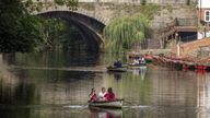 People enjoy the hot weather in rowing boats on the River Nidd in Knaresborough, North Yorkshire, as forecasters are predicting a "last dose of summer", with warm spells reaching 32C on Thursday in central and southern England. Picture date: Thursday September 7, 2023.
