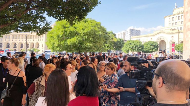 A a protest outside the Armenian government building in Yerevan following escalation in Nagorno-Karabach in  Armenia
Pic:Dan Storyev 