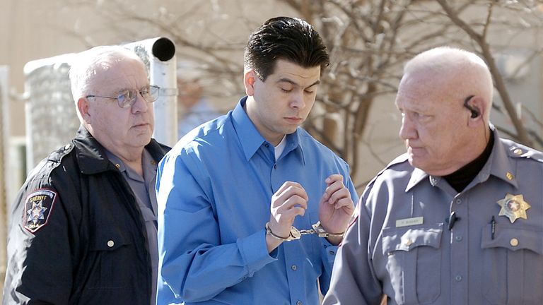 BALLERINA KILLED
Anthony Castillo Sanchez is led by deputies into the Cleveland County Courthouse for the start of his trial Monday, Jan. 30, 2006. Sanchez faces charges of first degree murder, rape, sodomy and kindnapping in the 1996 death of Oklahoma University dance student Jewell "Juli" Busken. (AP Photo/Norman Transcript, Kevin Ellis)


Photo Details
ID:	060130011657
Submission Date:	Jan 30, 2006 16:09 (GMT)
Creation Date:	Jan 30, 2006 00:00 (GMT)