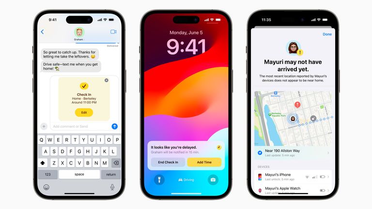 The check-in feature being added to the messages app. Pic: Apple