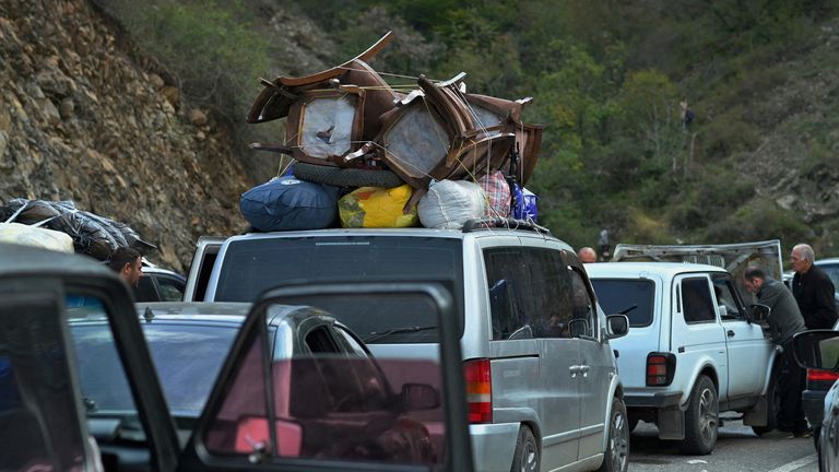 Fleeing from Nagorno-Karabakh on the mountain road west