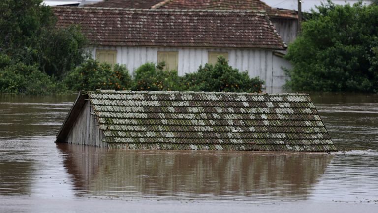 A flooded house in Bom Retiro do Sul