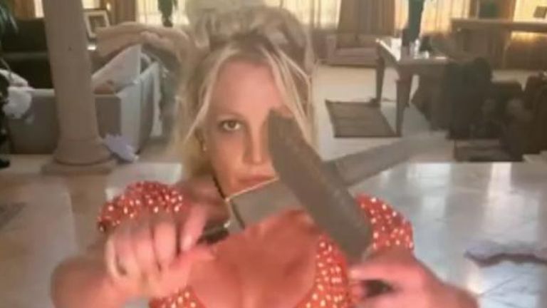 Britney Spears posted a video of her dancing with knives