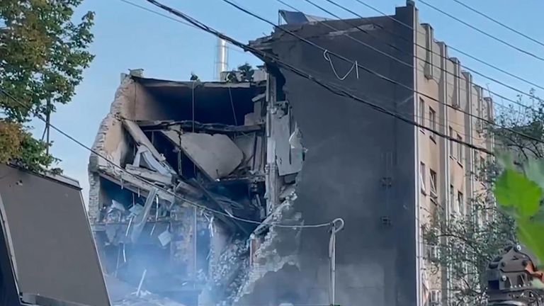 Missile strike destroys hotel in Cherkasy, Ukraine