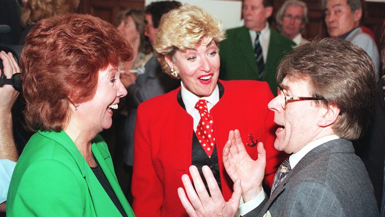 Mike Yarwood with Cilla Black and Faith Brown in 1996