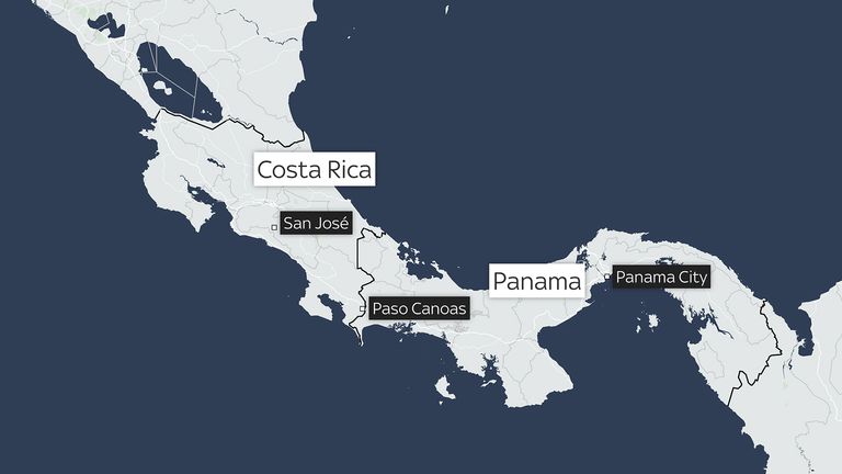 Map of the border between Costa Rica and Panama