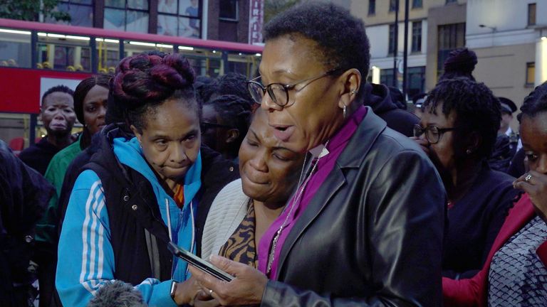 A church leader on behalf of the family reads out a statement near gthe scene in Croydon, south London, where 15-year-old Elianne Andam was stabbed to death on Wednesday morning. Picture date: Thursday September 28, 2023.