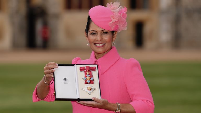 The Right Honourable Dame Priti Patel, formerly Home Secretary, after being made a Dame Commander of the British Empire at an investiture ceremony at Windsor Castle, Berkshire. Picture date: Wednesday September 27, 2023.