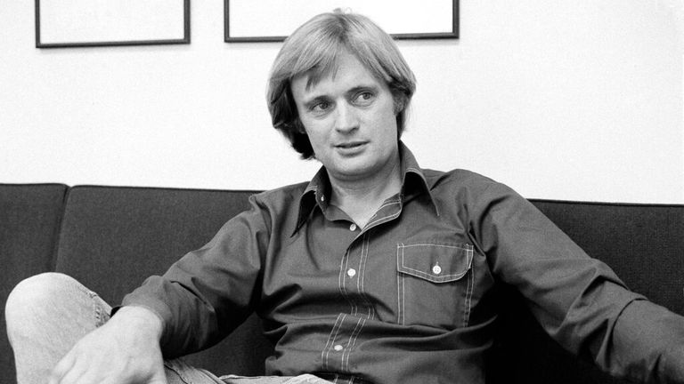 David McCallum, star of new NBC-TV series "The Invisible Man," is shown during an interview with Jay Sharbutt at NBC studios in New York, Aug. 28, 1975. (AP Photo/Richard Drew)


