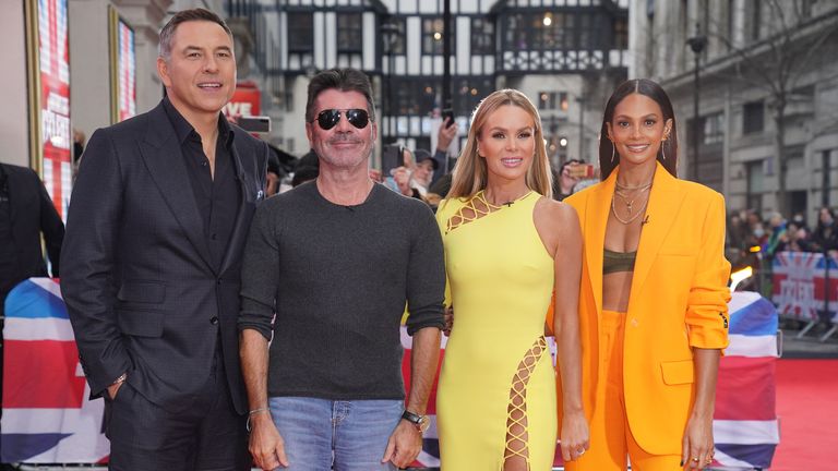 (left to right) Judges David Walliams, Simon Cowell, Amanda Holden and Alesha Dixon arrive for Britain&#39;s Got Talent auditions held at The London Palladium, Soho in London. Picture date: Tuesday January 18, 2022.
