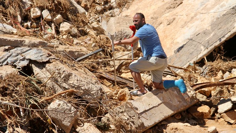 People look for survivors in Derna, Libya, Wednesday, Sept.13, 2023. 
Pic:AP