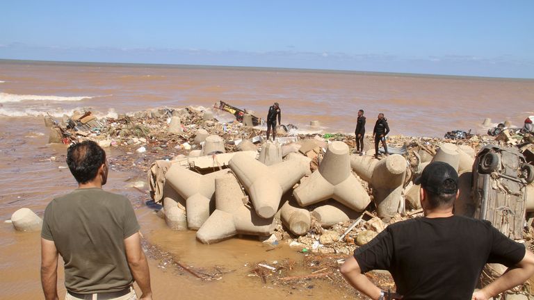 People look for survivors in Derna, Libya
Pic:AP 