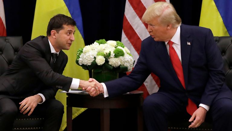 Donald Trump and Volodymyr Zelenskyy in September 2019. Pic: AP