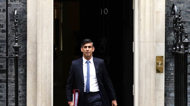 Prime Minister Rishi Sunak departs 10 Downing Street, London, walking past a sleeping Larry the cat to attend Prime Minister&#39;s Questions at the Houses of Parliament. Picture date: Wednesday September 13, 2023.