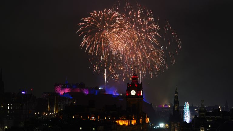 Fireworks explode over Edinburgh Castle during the street party for Hogmanay New Year celebrations in Edinburgh. Picture date: Saturday December 31, 2022.