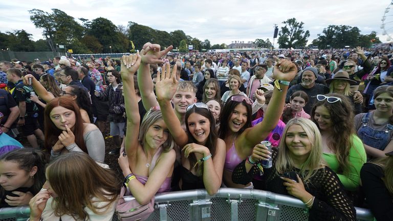 Crowds watching King Kong Company performing during the Electric Picnic Festival