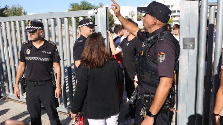 Police officers in front of the Institute of Secondary Education (IES) Elena Garca Armada in Jerez de la Frontera  where a minor has injured teachers and students with a knife 
Pic:Europa Press/AP
