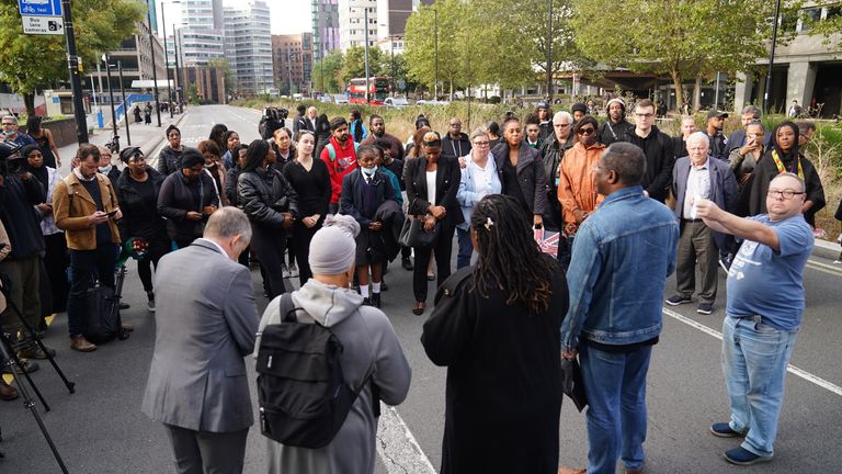 People attending a vigil in Croydon, south London, after 15-year-old Elianne Andam was stabbed to death 