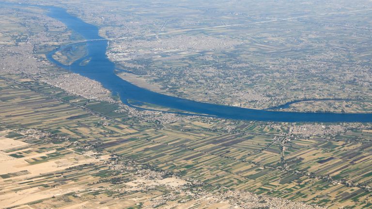 FILE PHOTO: An aerial view of the River Nile valley pictured through the window of an airplane on a flight between Cairo and Luxor, Egypt April 11, 2021. Picture taken April 11, 2021. REUTERS/Amr Abdallah Dalsh/File Photo
