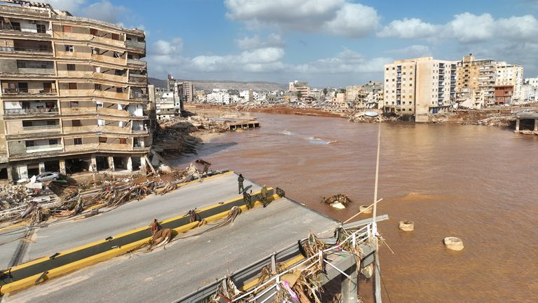 Floodwaters from Mediterranean storm Daniel are visible on Tuesday, Sept. 12, 2023 
Pic:AP