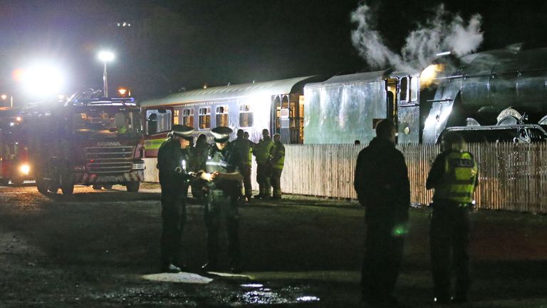 The Flying Scotsman steam engine which has reversed into the Royal Scotsman train At Aviemore station...pic Peter Jolly