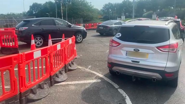 Cars queue at Folkestone&#39;s Eurotunnel amid a security incident