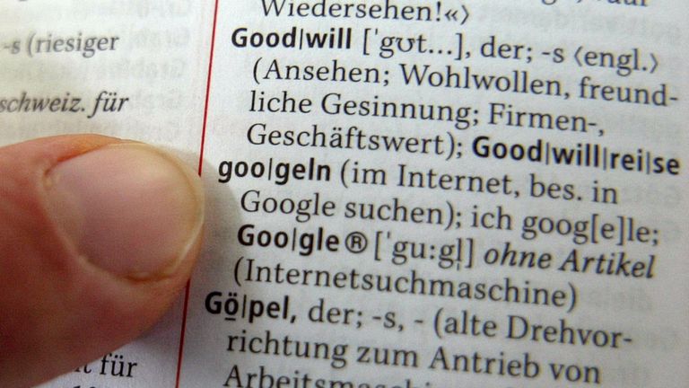 The new word "googeln" is pictured in the latest edition of Germany&#39;s leading dictionary Duden in Mannheim. The new verb "googeln" is pictured in the latest edition of Germany&#39;s leading dictionary Duden in Mannheim August 25, 2004. Two of Germany&#39;s biggest news publishers earlier this month said they would abandon new spelling rules that millions of schoolchildren have learned since 1998, rekindling a long-running battle over the German language. The verb to google is to search on the World Wid