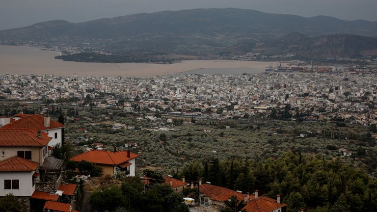 A view of the seaside town of Volos where the sea mixes with floodwaters, after torrential rains destroyed the infrastructure and caused flooding in the area in Volos, Greece, September 6, 2023. REUTERS/Louisa Gouliamaki