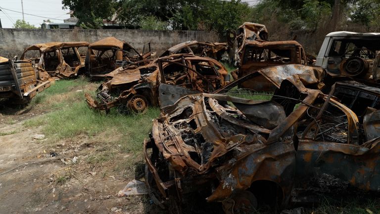 Cars destroyed during violence in Haryana