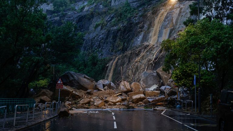 A landside caused by the heavy rains