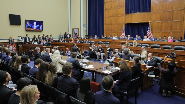 The House Oversight and Accountability Committee holds an impeachment inquiry hearing into U.S. President Joe Biden, focused on his son Hunter Biden&#39;s foreign business dealings, on Capitol Hill in Washington, U.S., September 28, 2023. REUTERS/Jim Bourg
