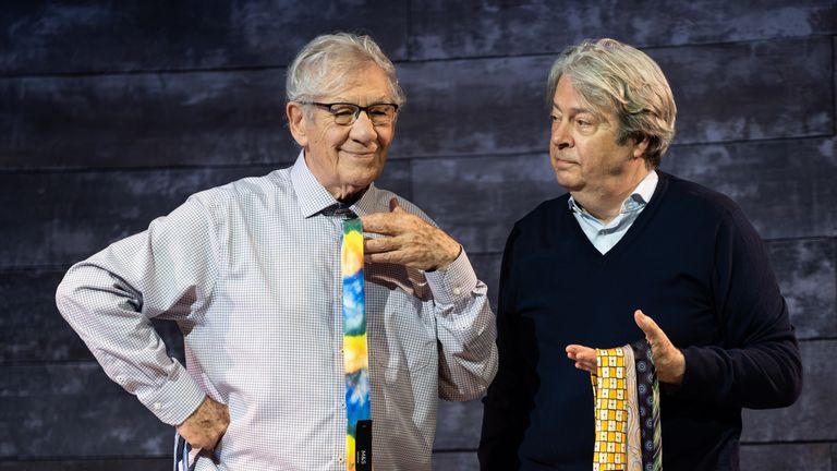 Sir Ian McKellen and Roger Allam on the set of Frank and Percy. 
Pic:Jack Merriman