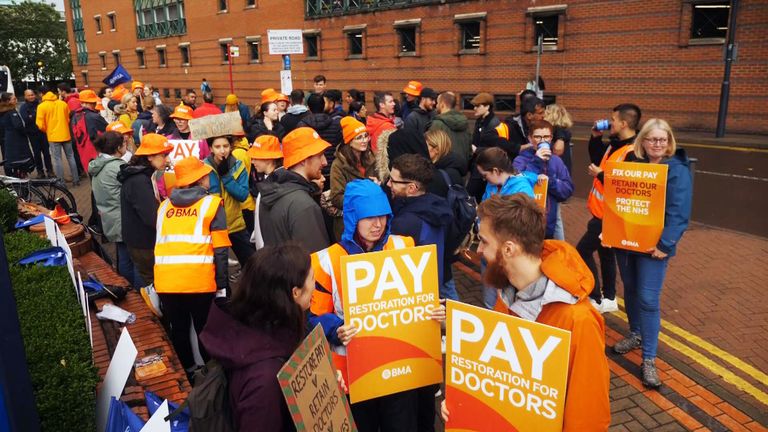 Junior doctors join consultants in strike in Ilford, Essex