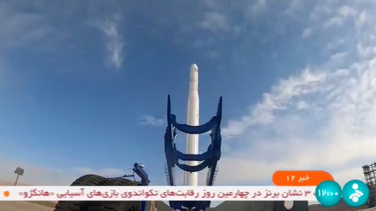 This frame grab from video aired by Iranian state television on Wednesday, Sept. 27, 2023, shows what Iran&#39;s Communication Minister Isa Zarepour said is a Noor-3 satellite being launched from an undisclosed location, in Iran. Iran claimed on Wednesday that it successfully launched an imaging satellite into space, a move that could further ratchet up tensions with Western nations that fear its space technology could be used to develop nuclear weapons. (IRIB via AP)