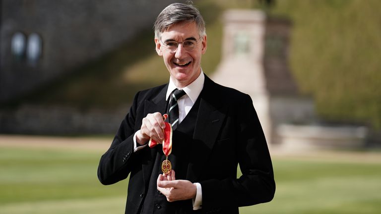 Sir Jacob Rees-Mogg after being made a Knight Commander of the British Empire at an investiture ceremony at Windsor Castle, Berkshire. Picture date: Wednesday September 27, 2023.
