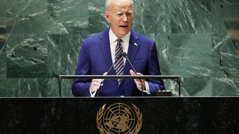 U.S. President Joe Biden addresses the 78th Session of the U.N. General Assembly in New York City, U.S., September 19, 2023.  REUTERS/Mike Segar