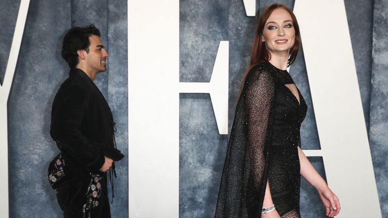 Joe Jonas and Sophie Turner arrive at the Vanity Fair Oscar party after the 95th Academy Awards, known as the Oscars, in Beverly Hills, California, U.S., March 12, 2023. REUTERS/Danny Moloshok