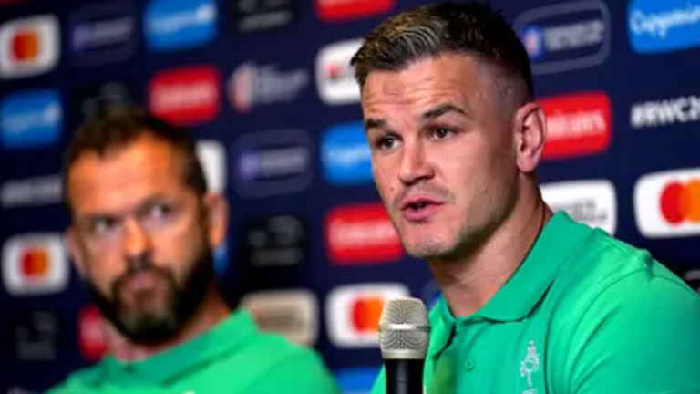 Ireland&#39;s Johnny Sexton during a team announcement at the Mercure Bordeaux Chateau Chartrons, Bordeaux. Picture date: Thursday September 7, 2023.

